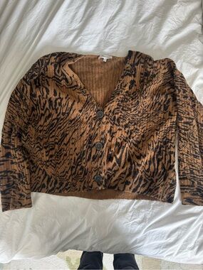 Madewell Brown and Black Animal-Print Button Cardigan